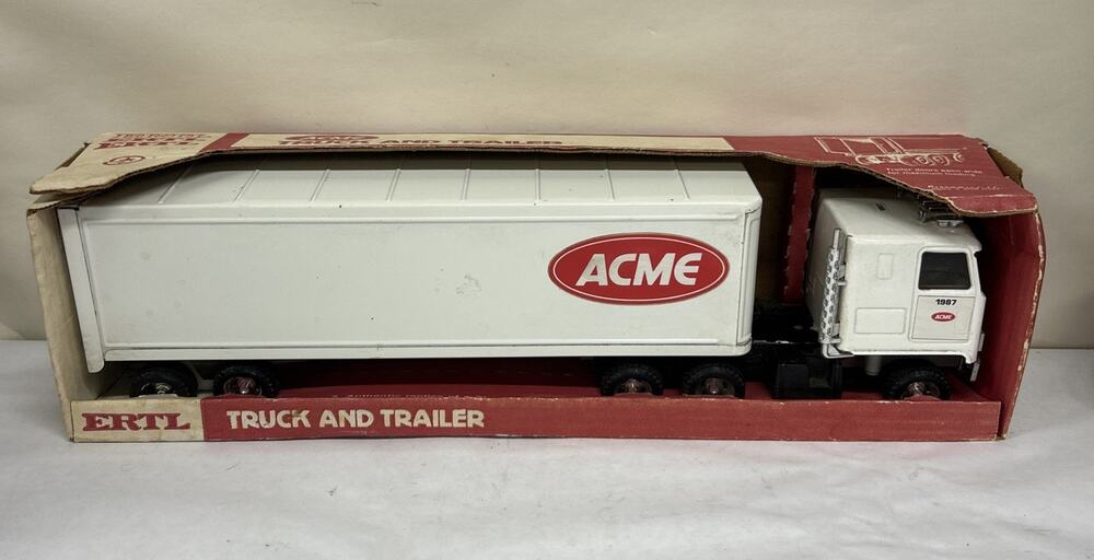 Vintage ERTL Tractor Trailer Acme 3488 In Box White Steel Advertisement Chevy